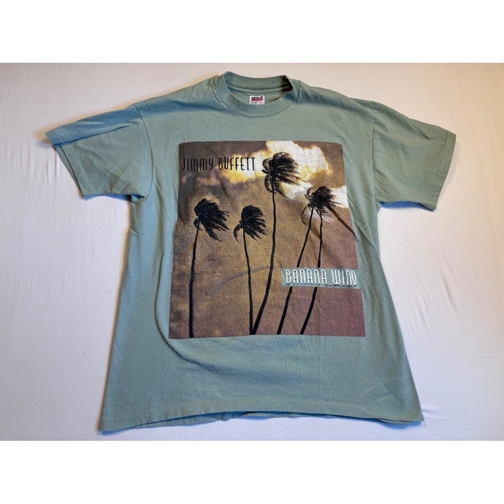 Vintage Jimmy Buffett Banana Wind 1996 Tour T-Shirt Large Green Single Stitch
